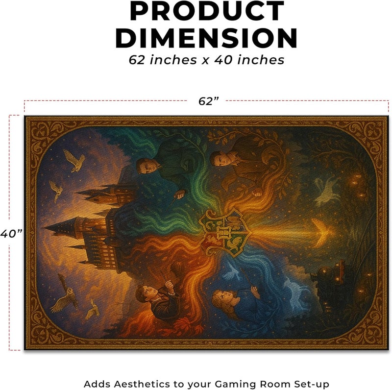 DreamController Hary Poter Custom Rugs for Gamer Room (62x40inch)| Playroom Carpets Inspired by Games & Hary Poter Hogwartts Decor for Gamers | Gamer Room Decor for Kids Teen Anti-Slip Gaming Mats - Image 2